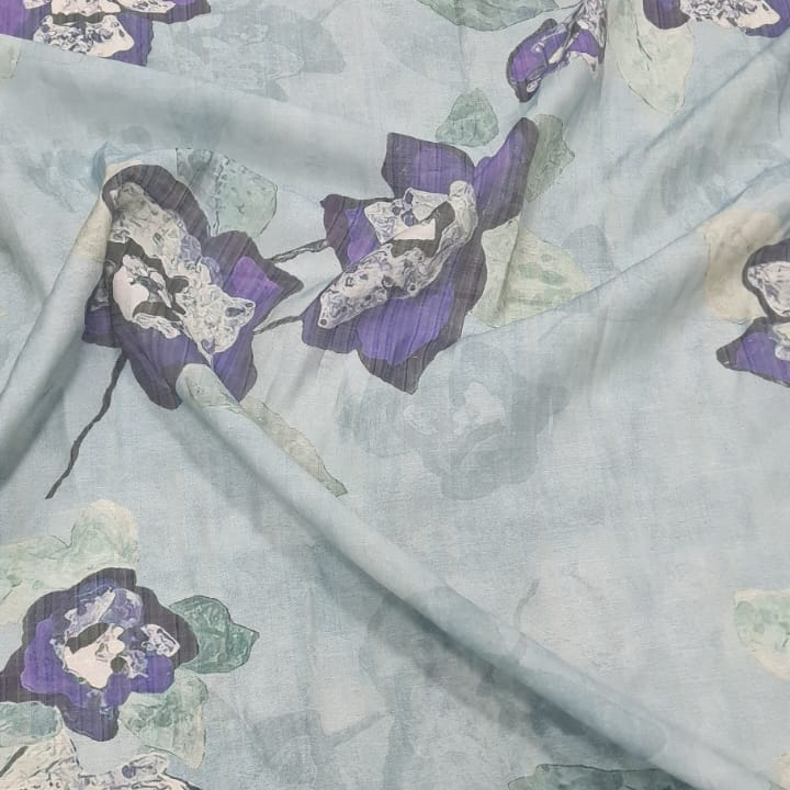 Printed Cotton Linen Fabric – Soft Textured Floral Design in Multicolor