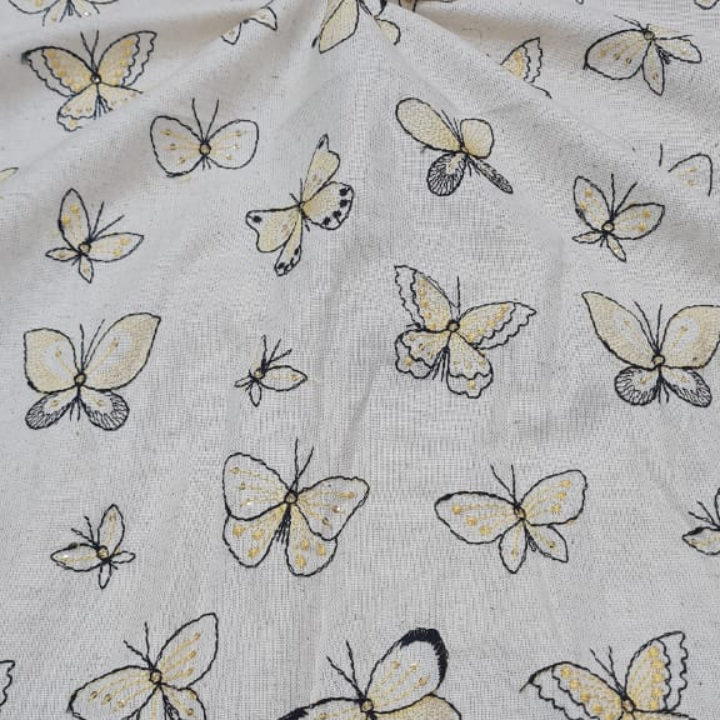Butterfly Pattern Chanderi Fabric - 100 % Cotton