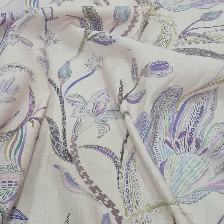 Printed Cotton Linen Fabric – Soft Textured Floral Design in Multicolor