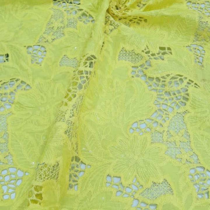 Cotton Cutwork Schiffli Embroidery Fabric