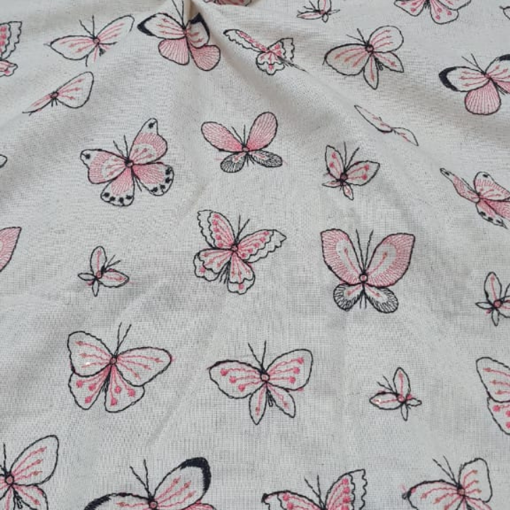Butterfly Pattern Chanderi Fabric - 100 % Cotton