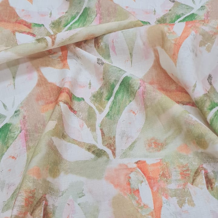 Printed Cotton Linen Fabric – Soft Textured Floral Design in Multicolor