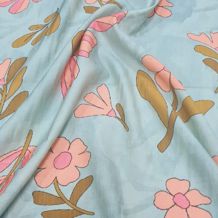 Printed Cotton Linen Fabric – Soft Textured Floral Design in Multicolor