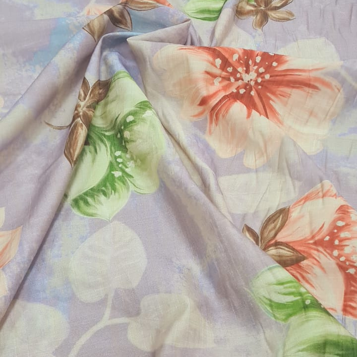 Printed Cotton Linen Fabric – Soft Textured Floral Design in Multicolor