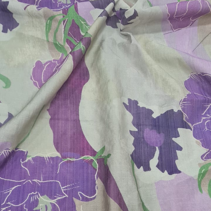 Printed Cotton Linen Fabric – Soft Textured Floral Design in Multicolor