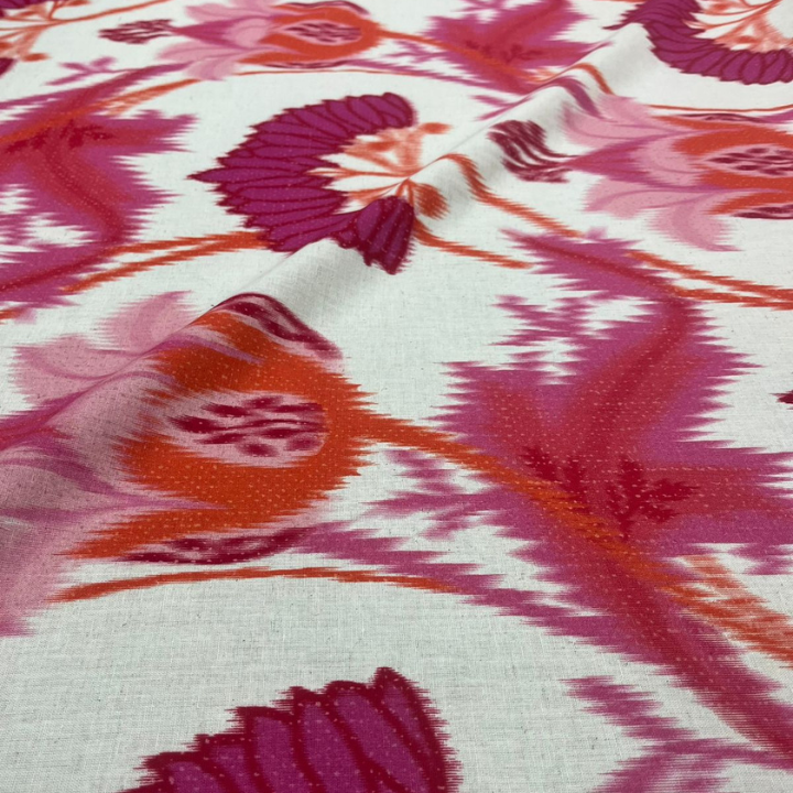 Belgium Linen Printed Fabric Big Width Floral Botanical Pattern