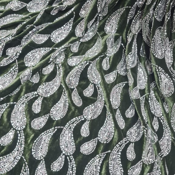 Experience luxury with our Cutdana and Sequins Embroidery on Lycra Velvet