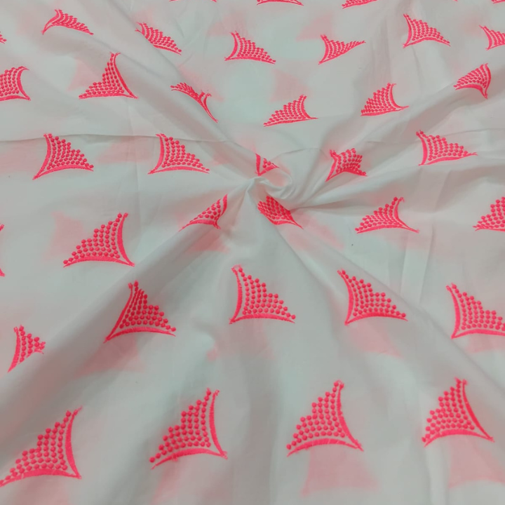 Premium Cotton Chikankari Fabric Abstract Geometric Boota Pattern Big Width