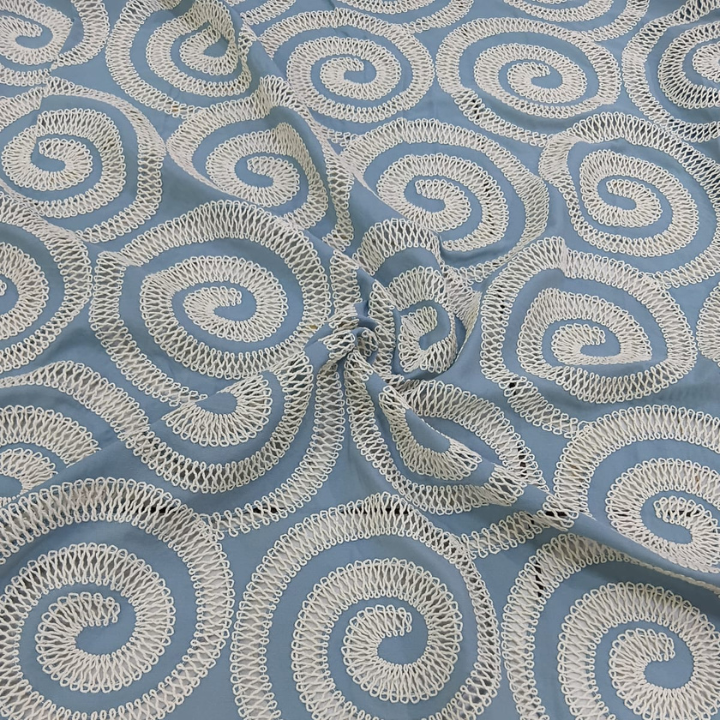 Premium Crepe Cutwork Embroidery Fabric Big Width Designer Spiral Pattern