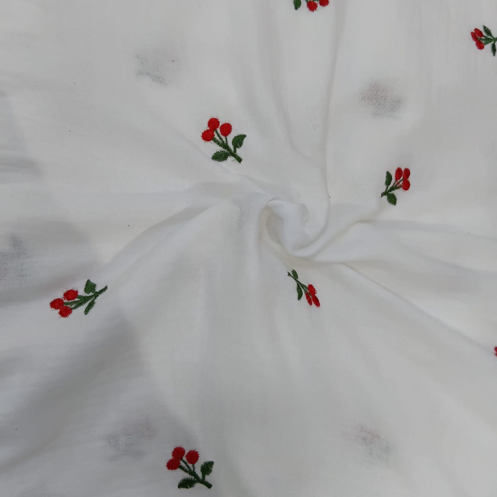 Embroidered Floral Double Cloth Cotton Fabric 60 Width