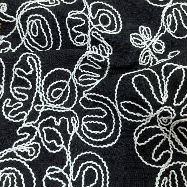 Floral Embroidered Linen Fabric Big Width