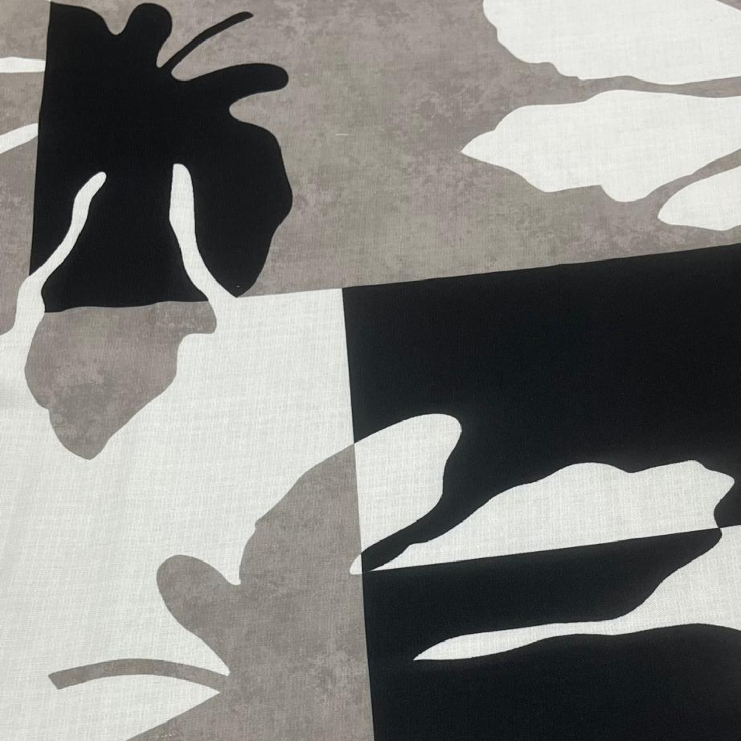 Premium 60 big width Linen Satin printed fabric Featuring a bold abstract botanical pattern ideal for luxury garment making, dresses, and trousers