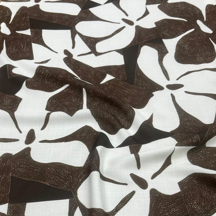 Discover our premium 60 wide Linen Satin Print fabric featuring a bold abstract floral pattern