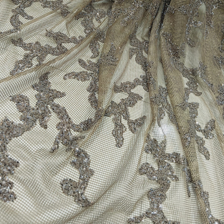Exquisite Sequins & Cutdana Hand Embroidered Crochet Fabric Big Width