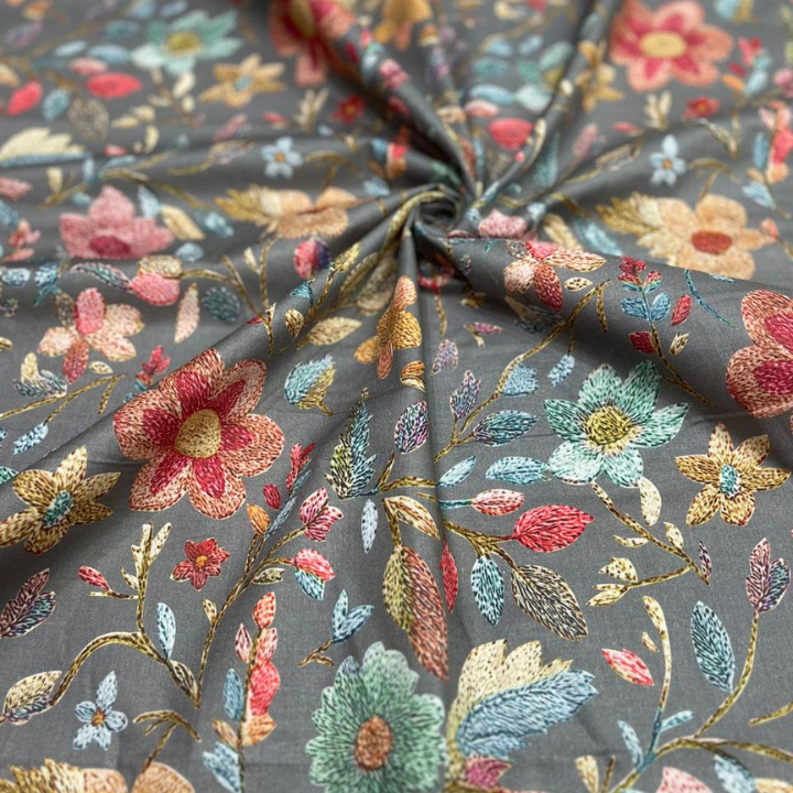 Floral Cambric Cotton Fabric 44 Width