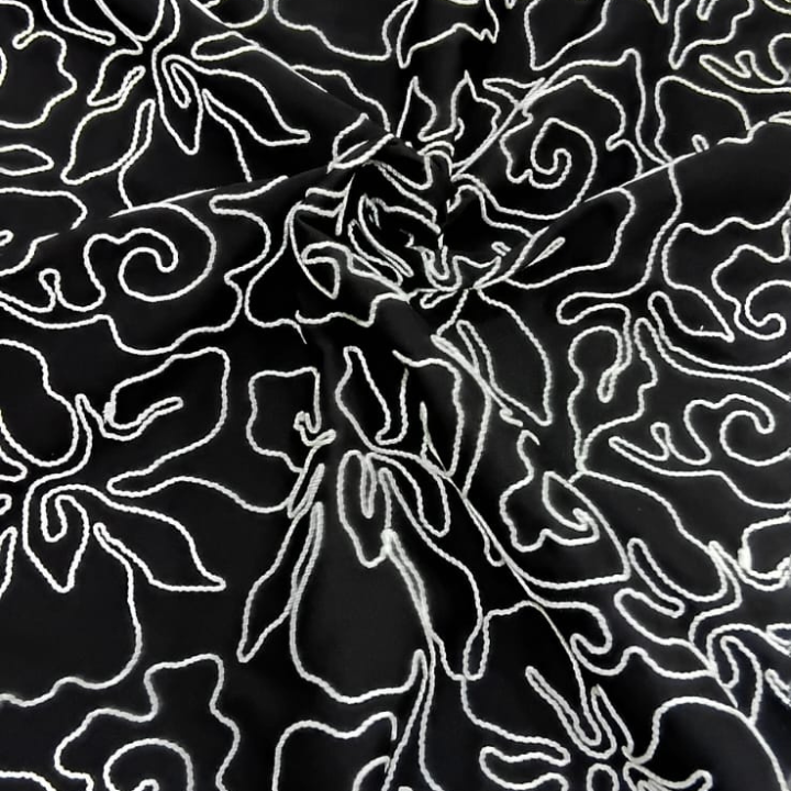 Premium Large Scale Banana Floral Embroidery Fabric Big Width Organic Line Art Textile