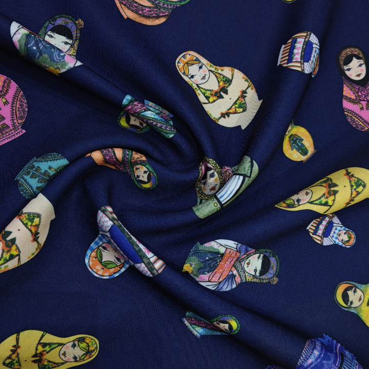 Folk Art Nesting Doll Patterned Banana Fabric