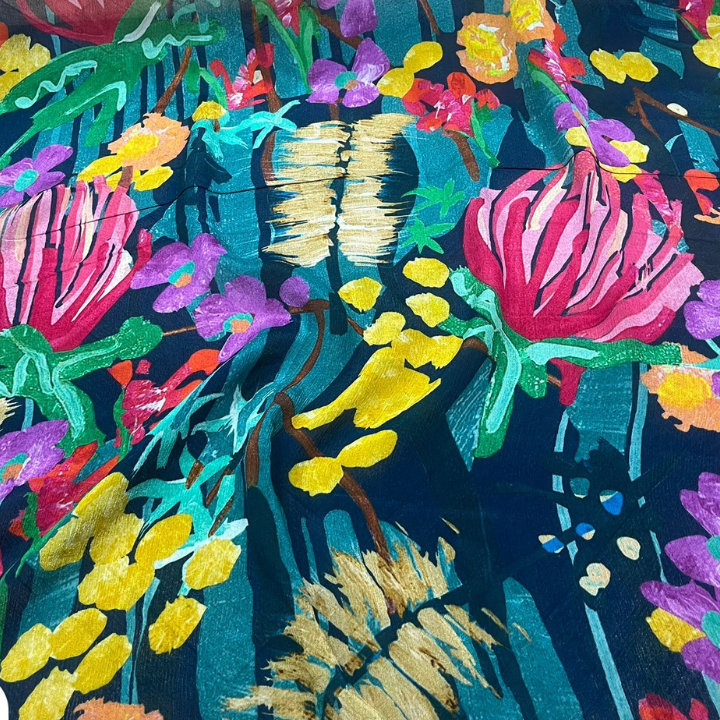 Premium Abstract Floral Chinnon Print Fabric 44 Width Multi Color Designer Pattern