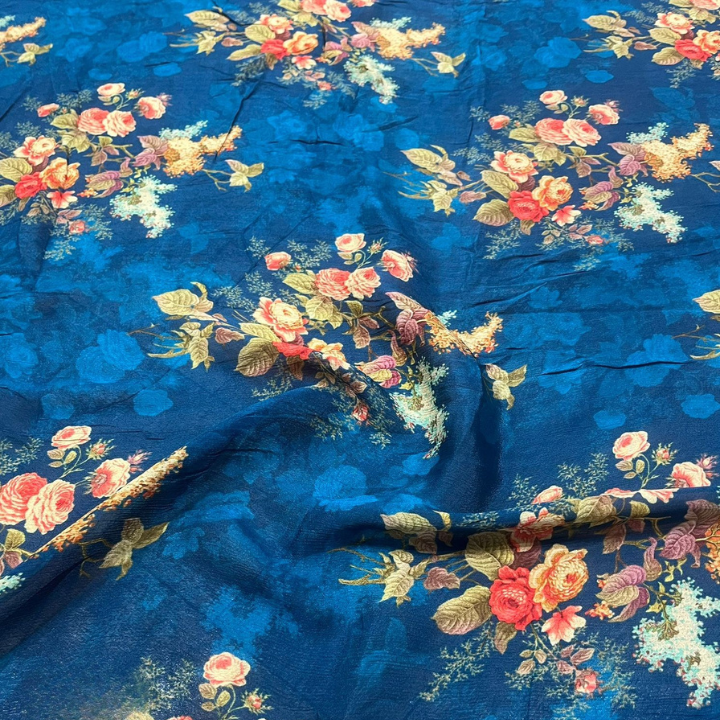 Premium Digital Floral Print Chinon Fabric 44 Width Elegant Botanical Pattern for Designer Ethnic & Western Wear