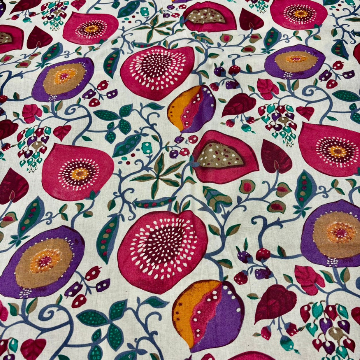 Premium Floral Vine Printed Cotton Flex Fabric 44 Inch Width Breathable Material for Dresses, Co-ord Sets & Kurti Sets