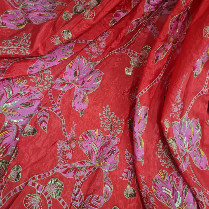 Premium Embroidered Crepe Fabric Big Width Floral Sequin Work