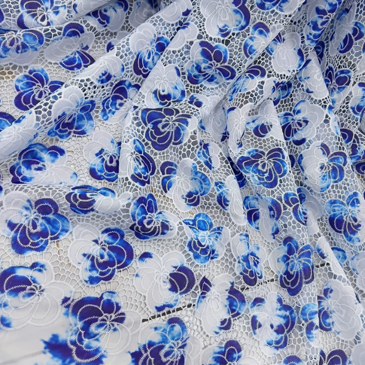Designer Floral Crepe Cutwork Fabric Big Width