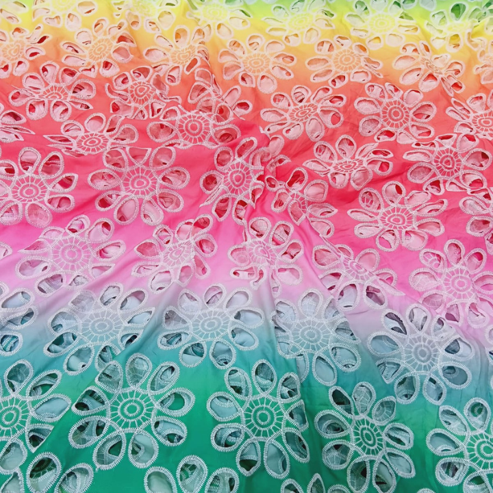 Multicolor Ombre Floral Cutwork Crepe Fabric Big Width
