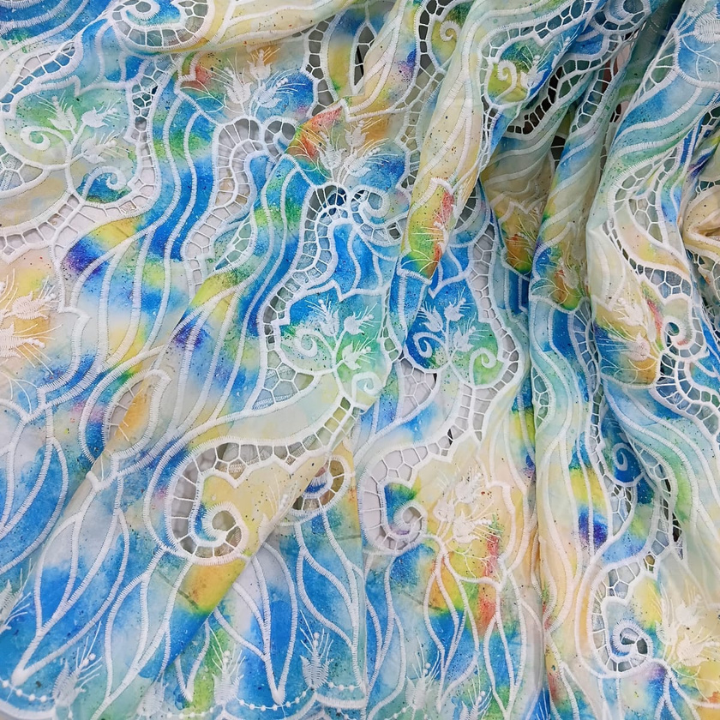 Crepe Cutwork Fabric Big Width with Intricate Floral Embroidery & Scalloped