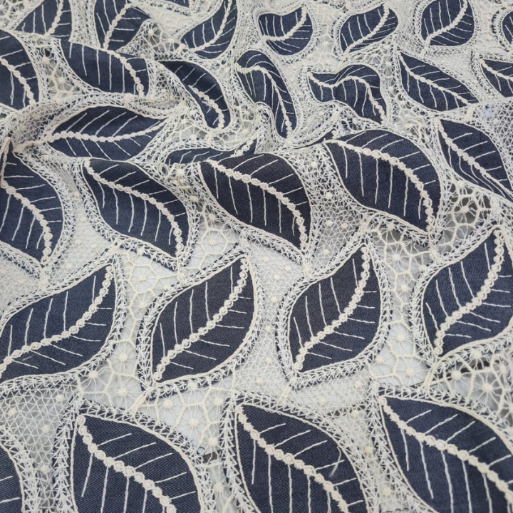 Leaf Embroidery Denim Cutwork Fabric-50 Inch