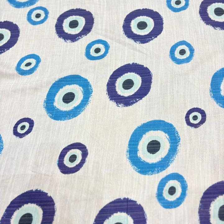 Premium Turkey Linen Print Evil Eye Pattern Big Width