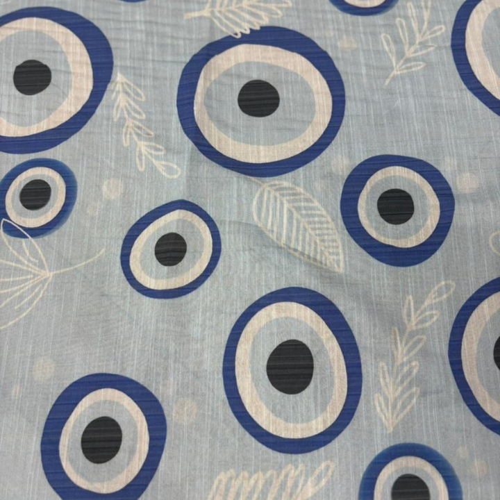 Evil Eye & Leaf Botanical Pattern Fabric Big Width