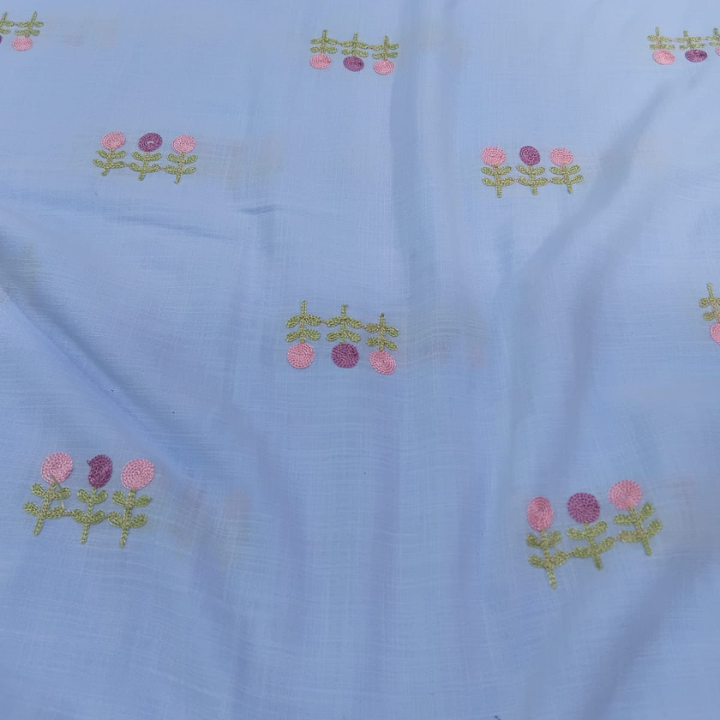 Floral Embroidered Linen Fabric Big Width for Designer Garments