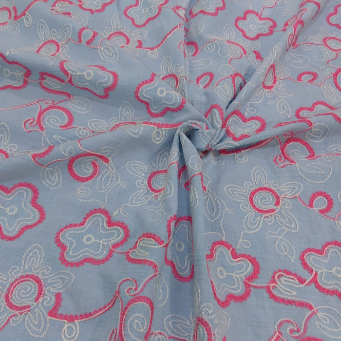 Premium Big Width Linen Fabric with Floral Chain