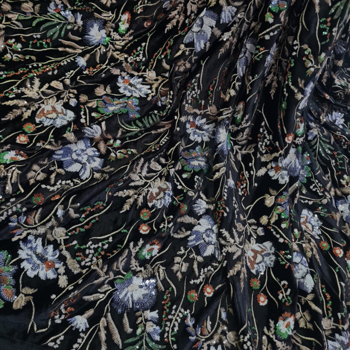 Premium Embroidered Lycra Velvet Fabric Heavy Floral Work