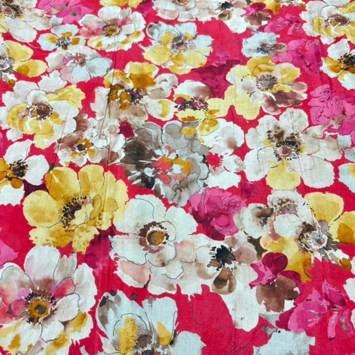 Premium Muslin Prints Fabric Luxury Floral Watercolor Pattern 60 Inch Width