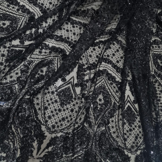 Premium Floral Net Embroidery Fabric with Shimmering Cutdana & Sequins Big Width