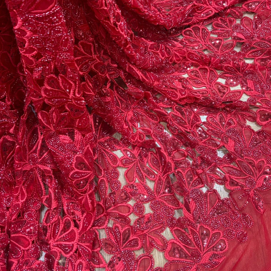 Designer Embroidered Cutwork Net Material with Heavy Cutdana Handwork 44 Inch