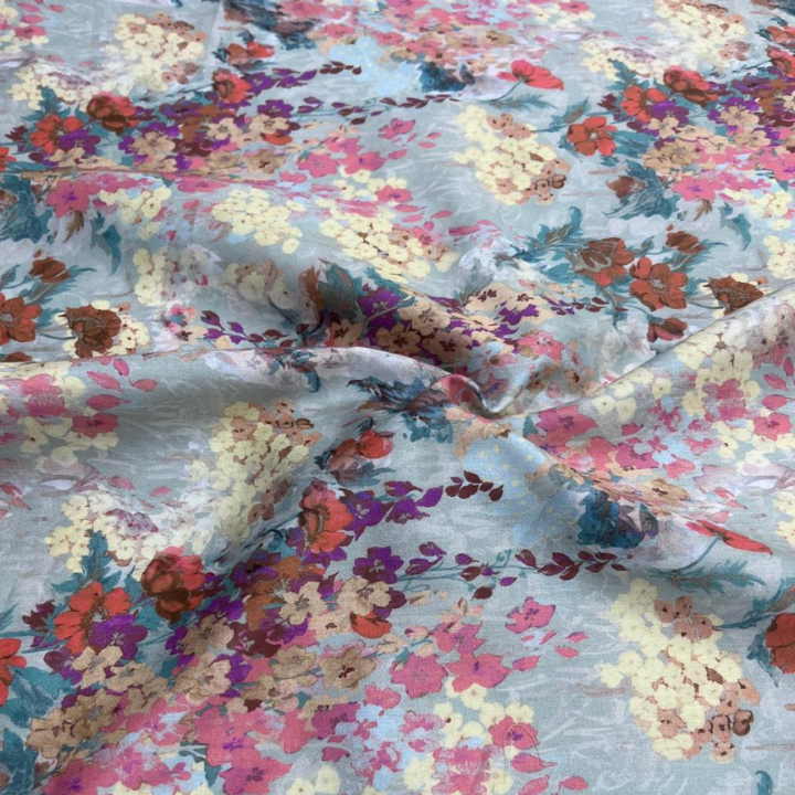 Premium Floral Digital Print Cotton Satin Fabric Big Width