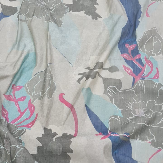 Printed Cotton Linen Fabric – Soft Textured Floral Design in Multicolor