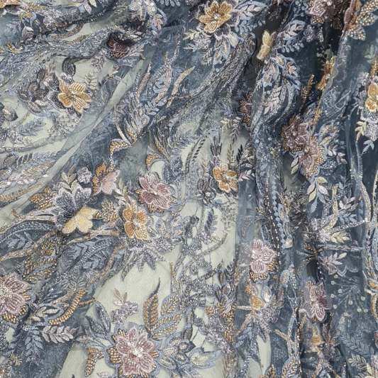 Embroidered Mesh Fabric. Lace Netting Material