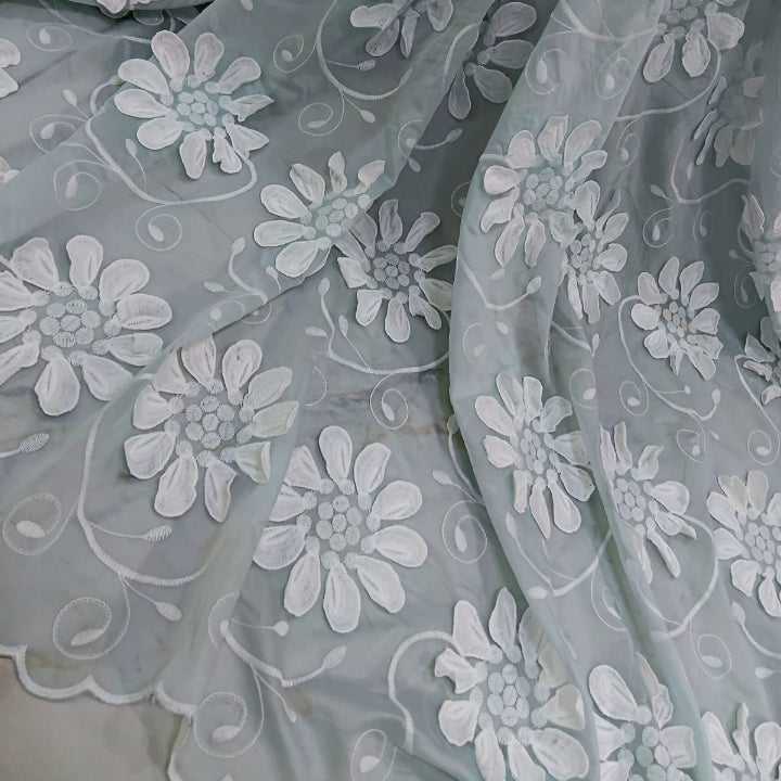 3D Floral Applique Embroidery on Tencel Fabric Big Width