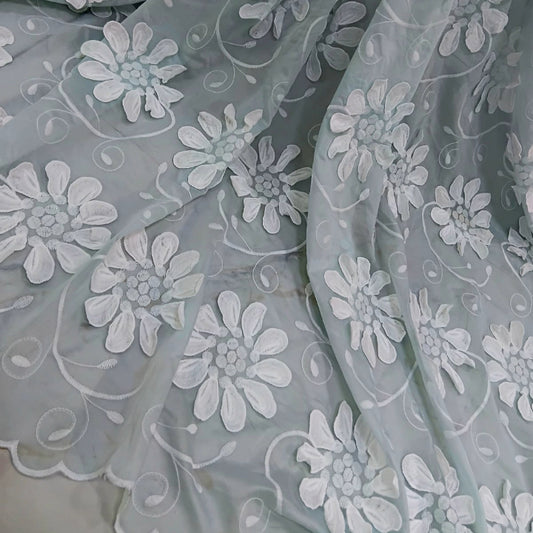 3D Floral Applique Embroidery on Tencel Fabric Big Width