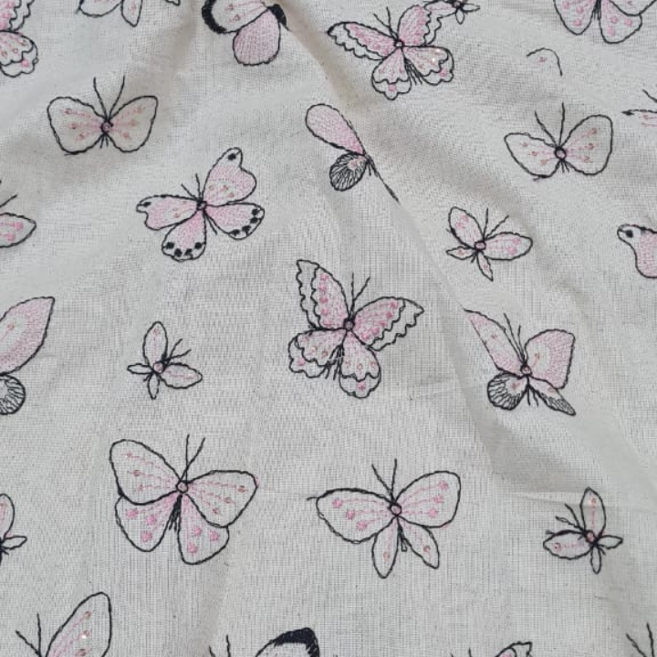Butterfly Pattern Chanderi Fabric - 100 % Cotton