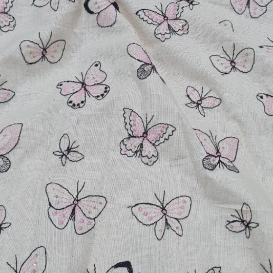 Butterfly Pattern Chanderi Fabric - 100 % Cotton
