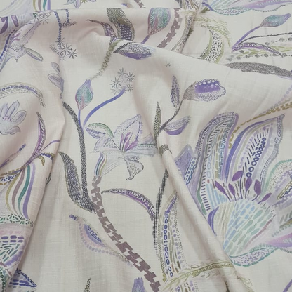 Printed Cotton Linen Fabric – Soft Textured Floral Design in Multicolor