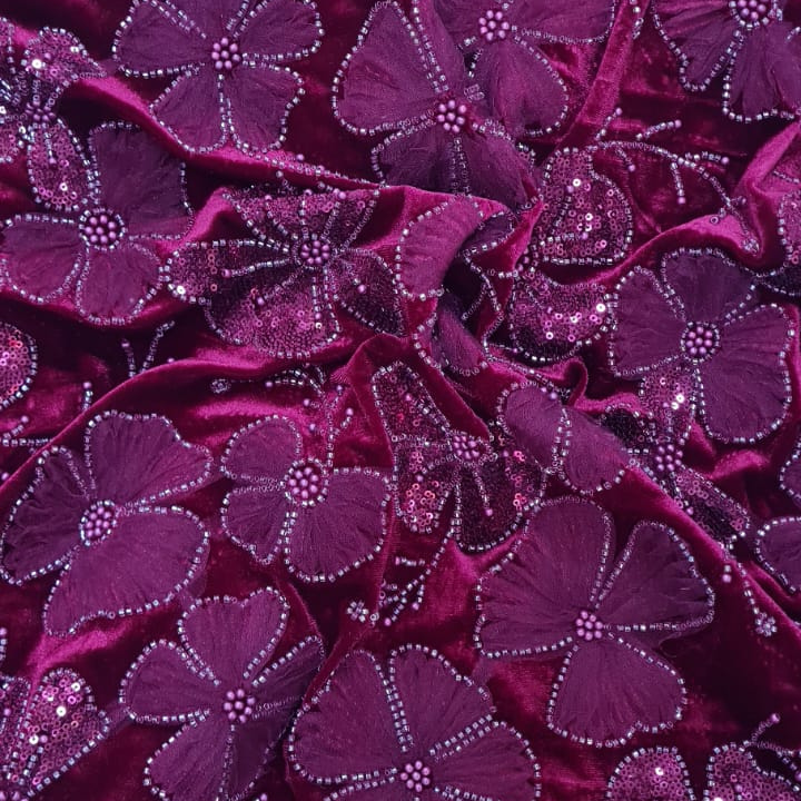 Floral Embroidered Lycra Velvet Fabric