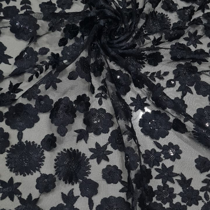 Black & Red Thread Floral NET Embroidery