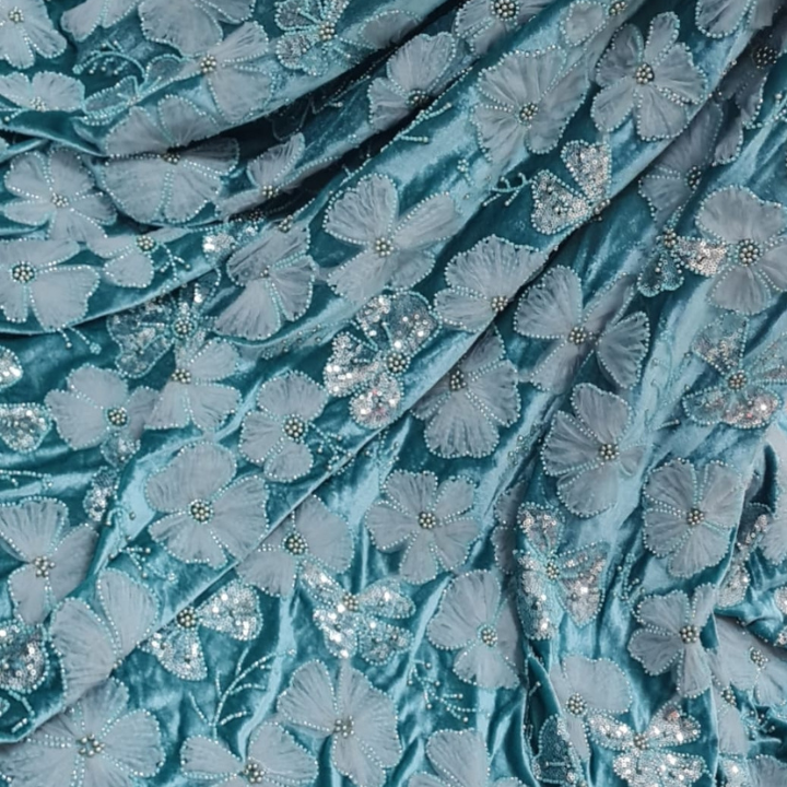 Floral Embroidered Lycra Velvet Fabric