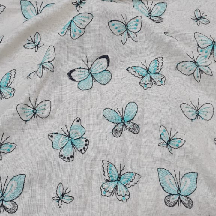 Butterfly Pattern Chanderi Fabric - 100 % Cotton