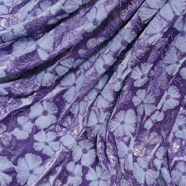 Floral Embroidered Lycra Velvet Fabric